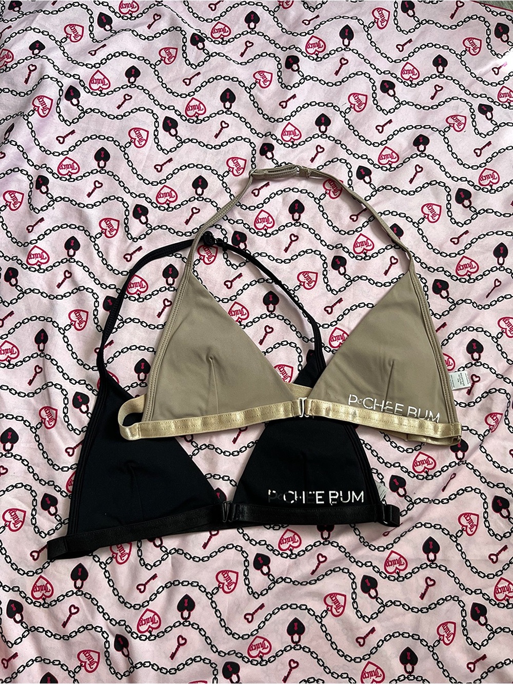 P🍑chee Pum Triangle Sports Tops - Black & Tan